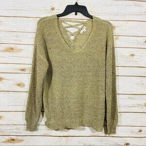 E&M Natu Knit Sweater Lace-Up Back Side Slit - Natural Size S